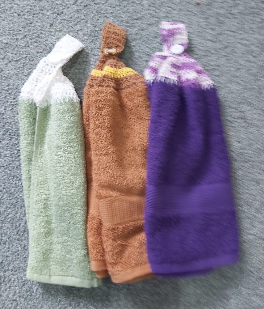 3x Crochet Plain Coloured Double Thickness Kitchen/Hand Towel