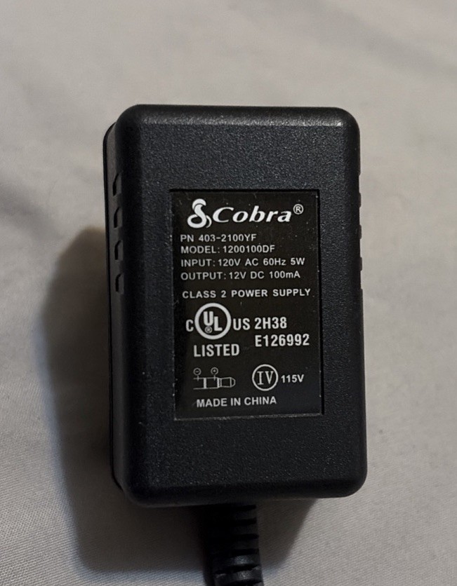 Cobra Split Cable AC Power Adapter Charger 1200100DF