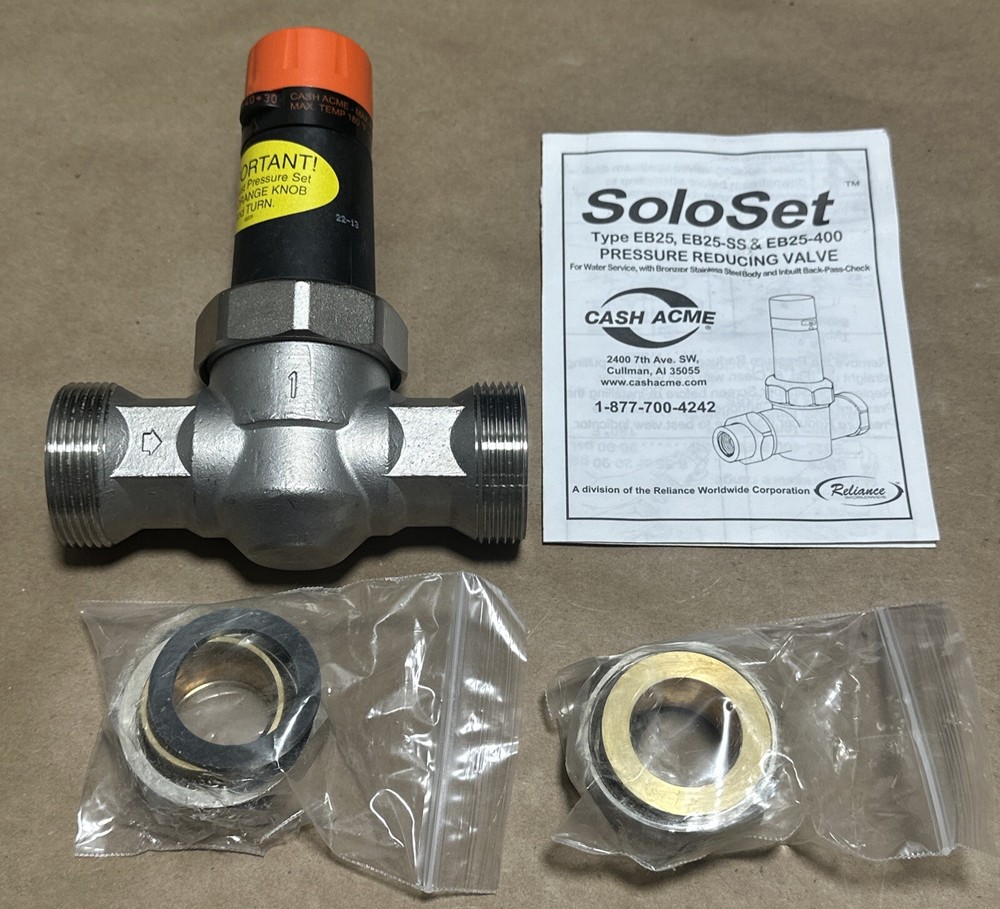 NEW OPEN BOX- Cash Acme EB25-DU Pressure Reducing Valve Double Union Sweat 1”