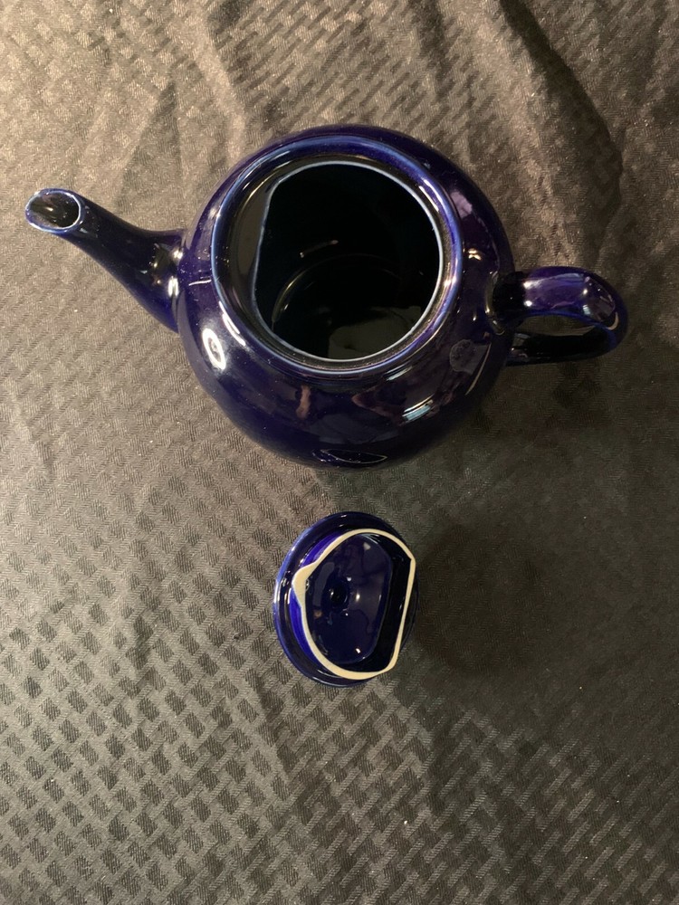 Dark Cobalt Blue Ceramic Teapot Unmarked EUC