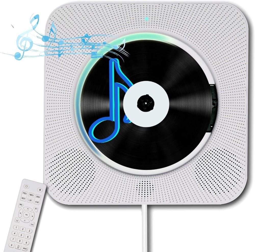 Portable Wall-Mounted Bluetooth CD Player with HiFi Speakers & Remote Control