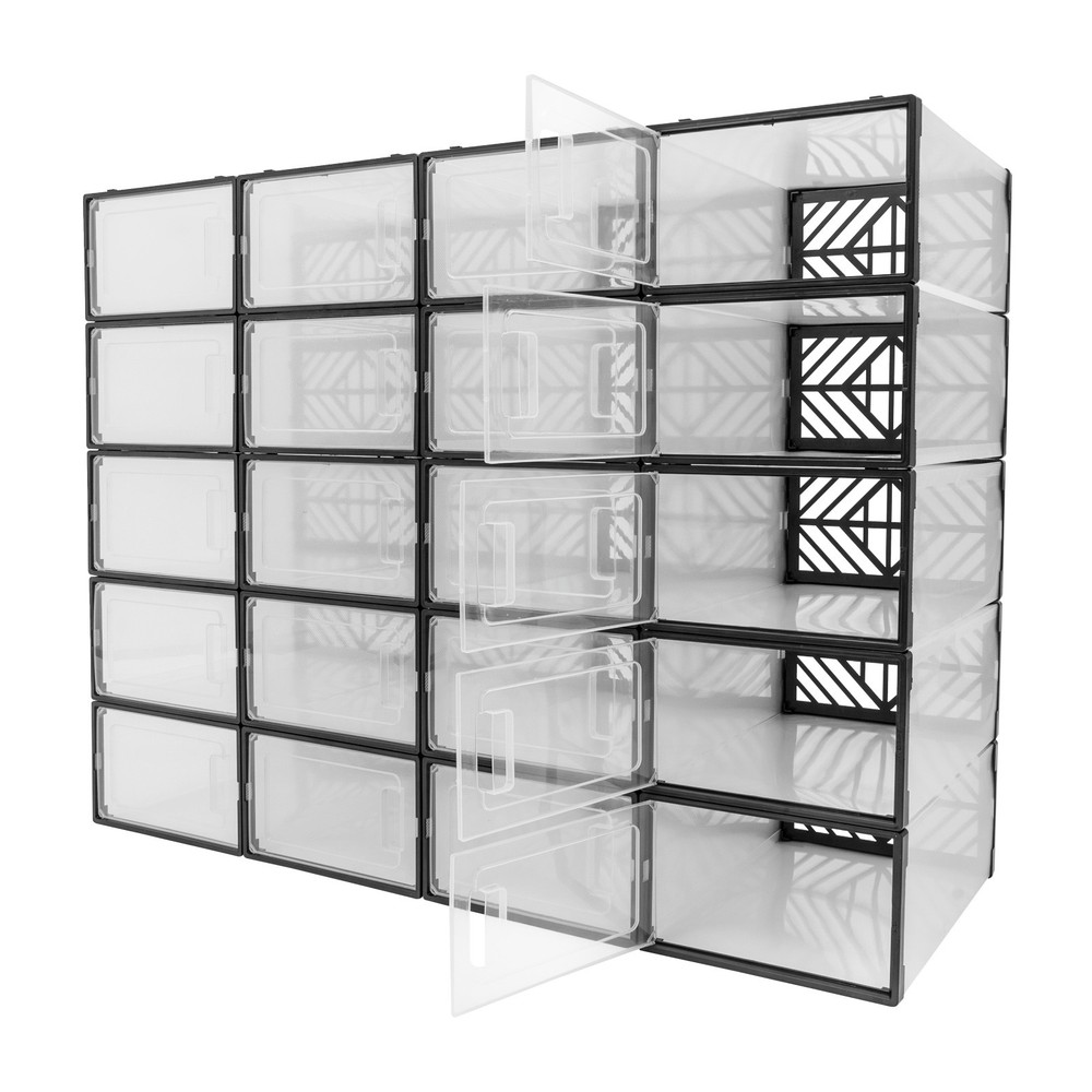 20 Pack Clear Plastic Shoe Boxes With Lids Stackable Storage Container Organizer