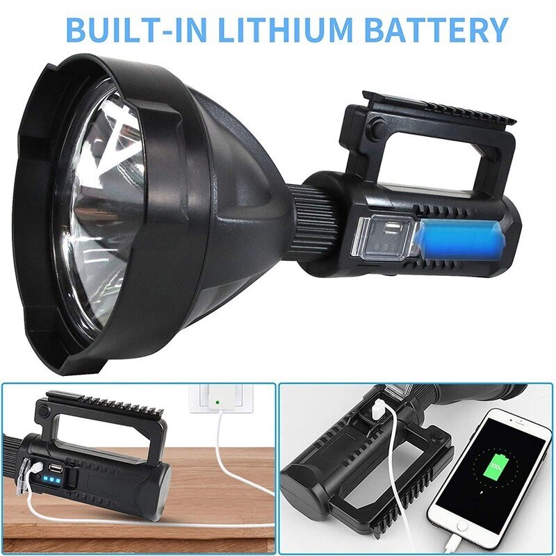 10000000 LED Flashlight Powerful Torch USB Rechargeable Spotlight Searchlight