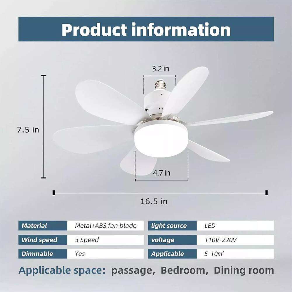 Socket Ceiling Fans with Lights and Remote- Socket Fan light with Dimmable Led