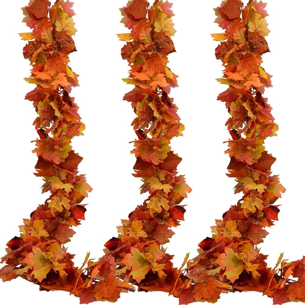 pack Fall Garland Maple Leaf Garlands 5.9Ft/Piece Fall Maple Leaves 3 Orange