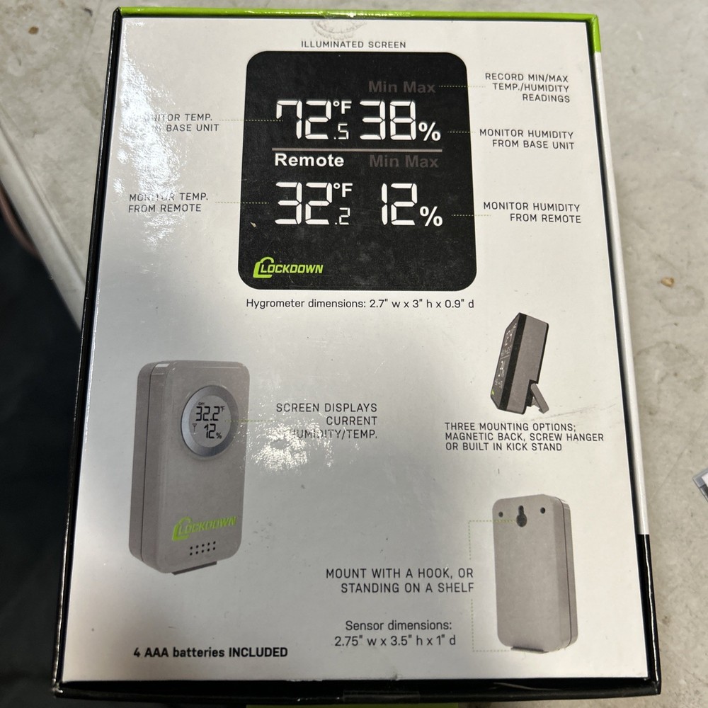 LOCKDOWN Digital Hygrometer with Convenient Design, Backlit Screen #1116792