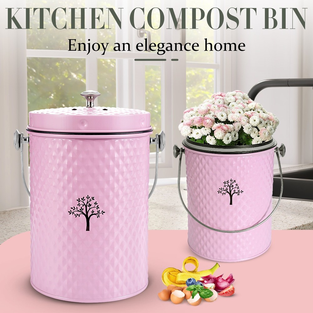Countertop Compost Bin Kitchen,Odor Resistant Indoor Compost Bin with Lid Pink