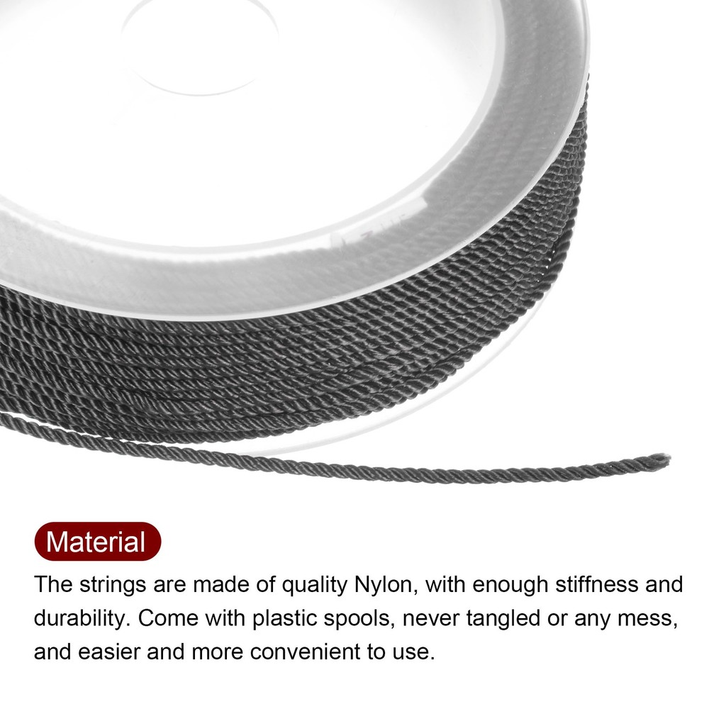 1.5mm Nylon Cord Beading String Chinese Knot Knitting String, Black, 65ft