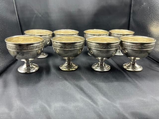 A Set of 8 Vintage EPNS Engraved Silverplated Goblets