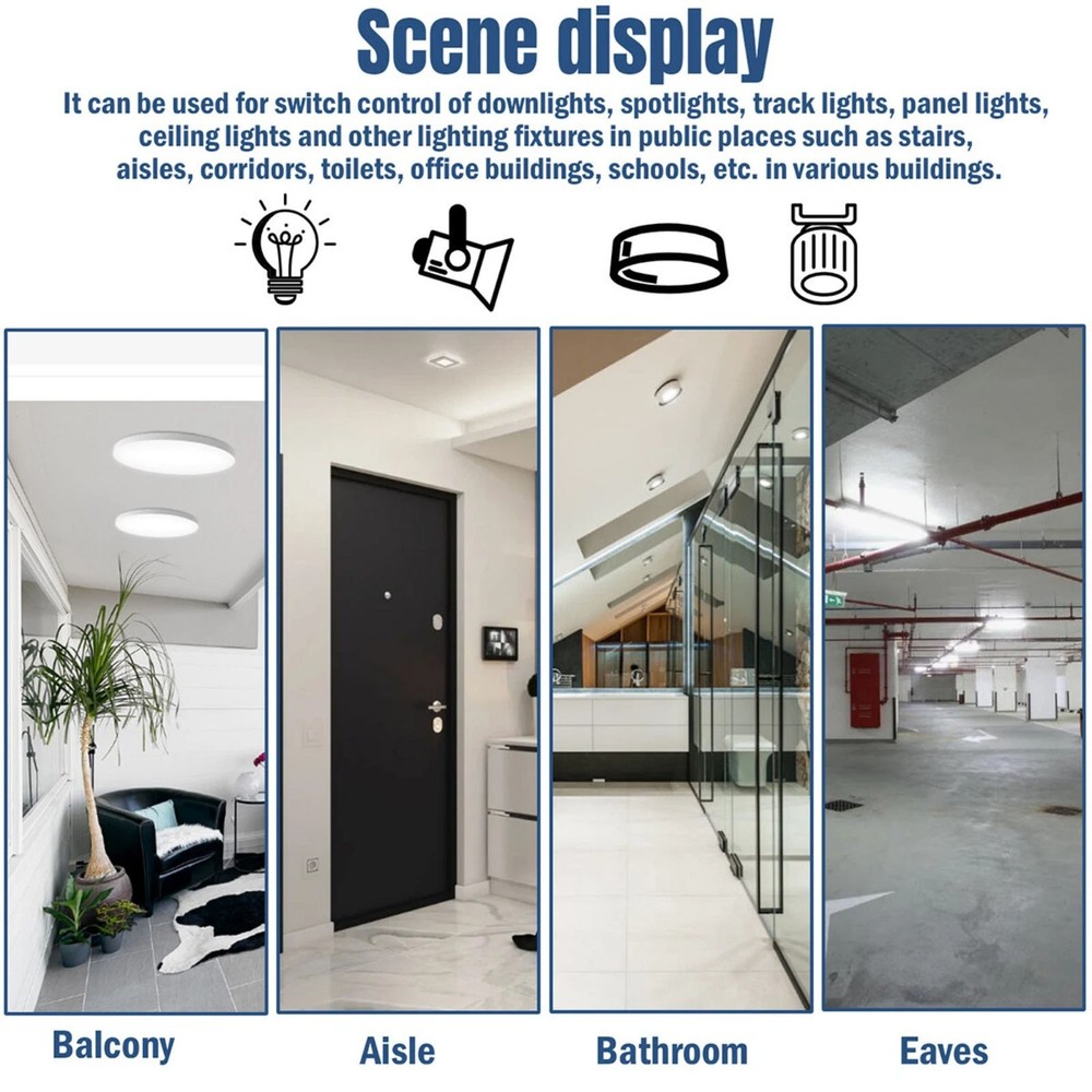 Motion Sensor Switch with Time/Lux Adjustment AC100-240V for Office & Home Use
