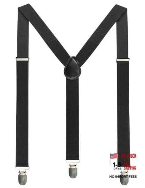 Solid Color Mens Suspender with 3 Strong Clips Adjustable Braces Black