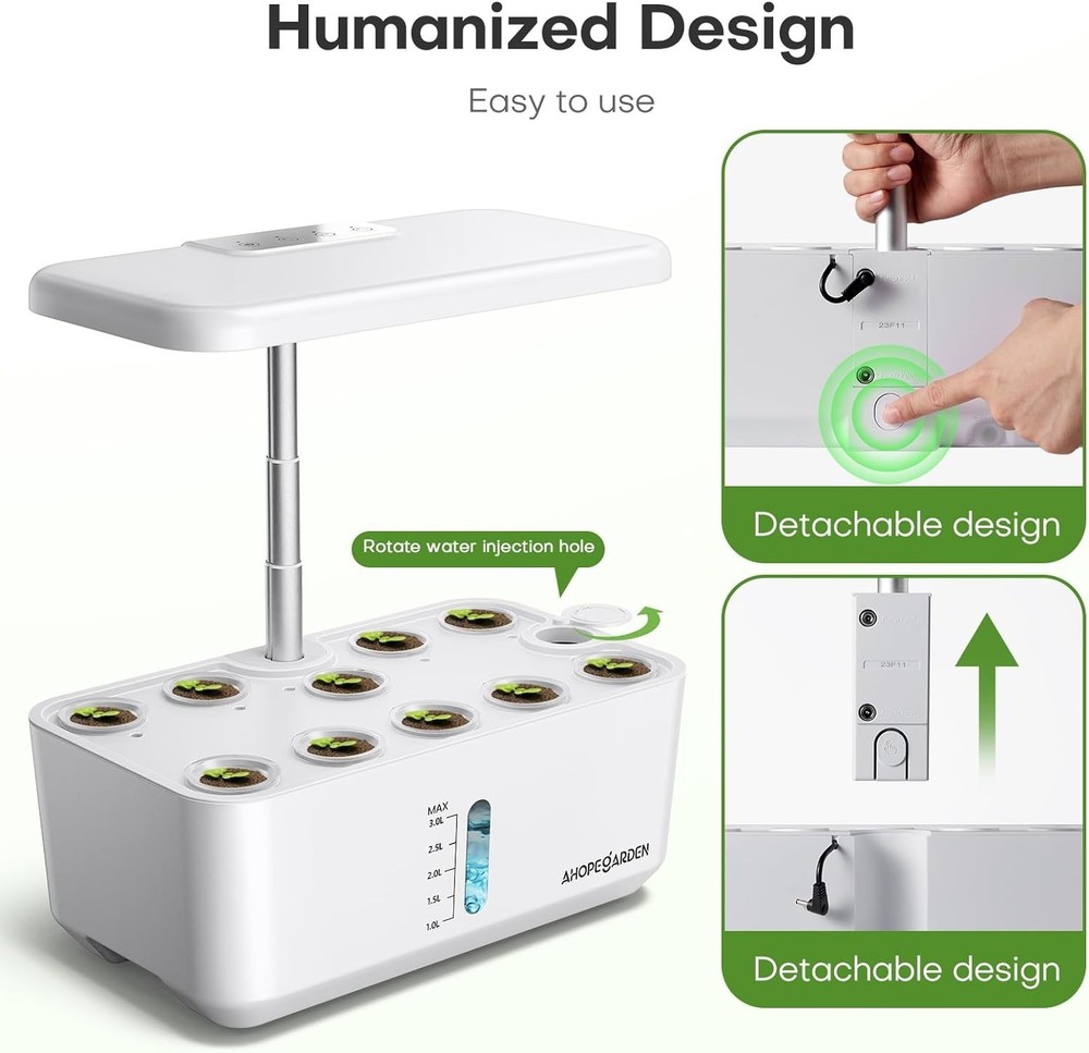 Family-Friendly Hydroponic Growing System - 10 Pods with Adjustable Light Module