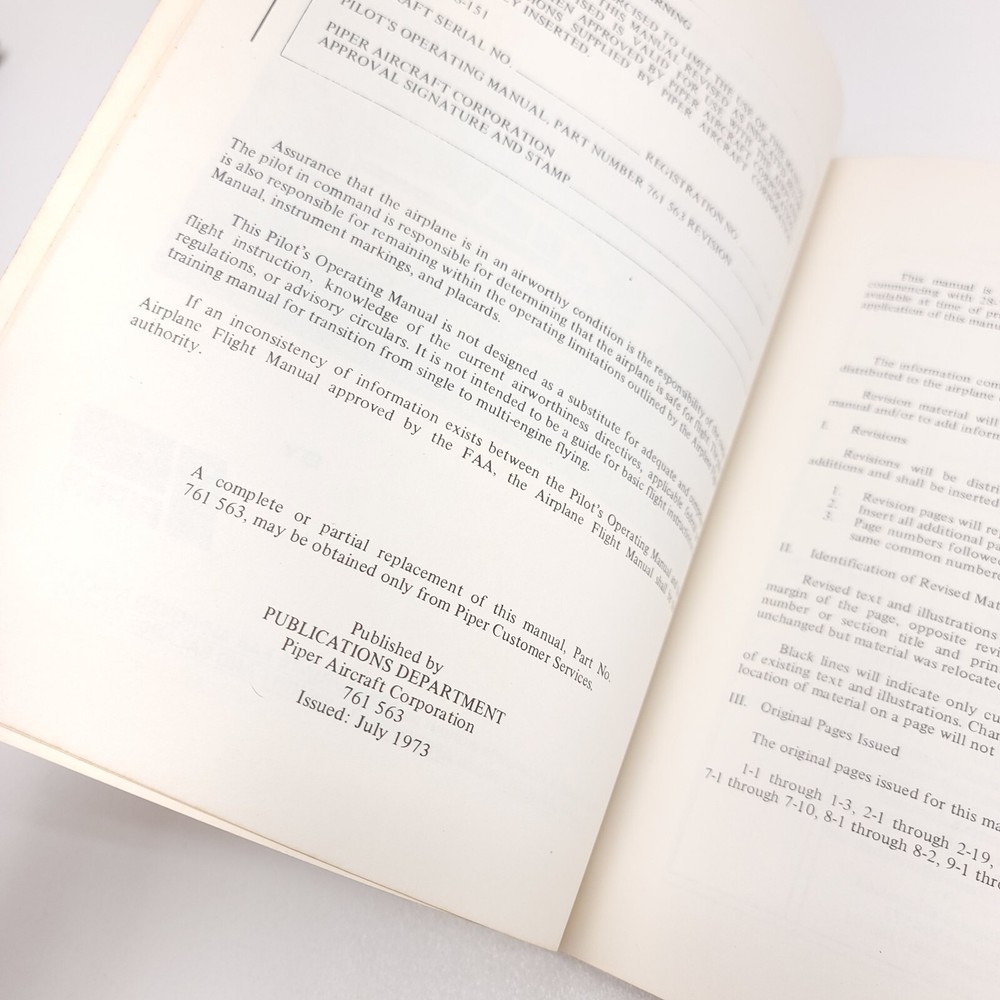 Piper Cherokee Warrior Pilot Operating Information Manual 1973