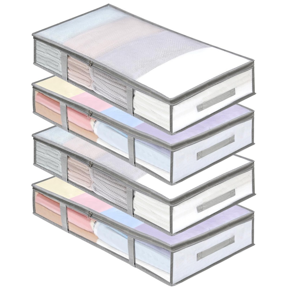 4 Packs Under Bed Storage Containers Bins, Humid-Proof Plastic Underbed Stora...