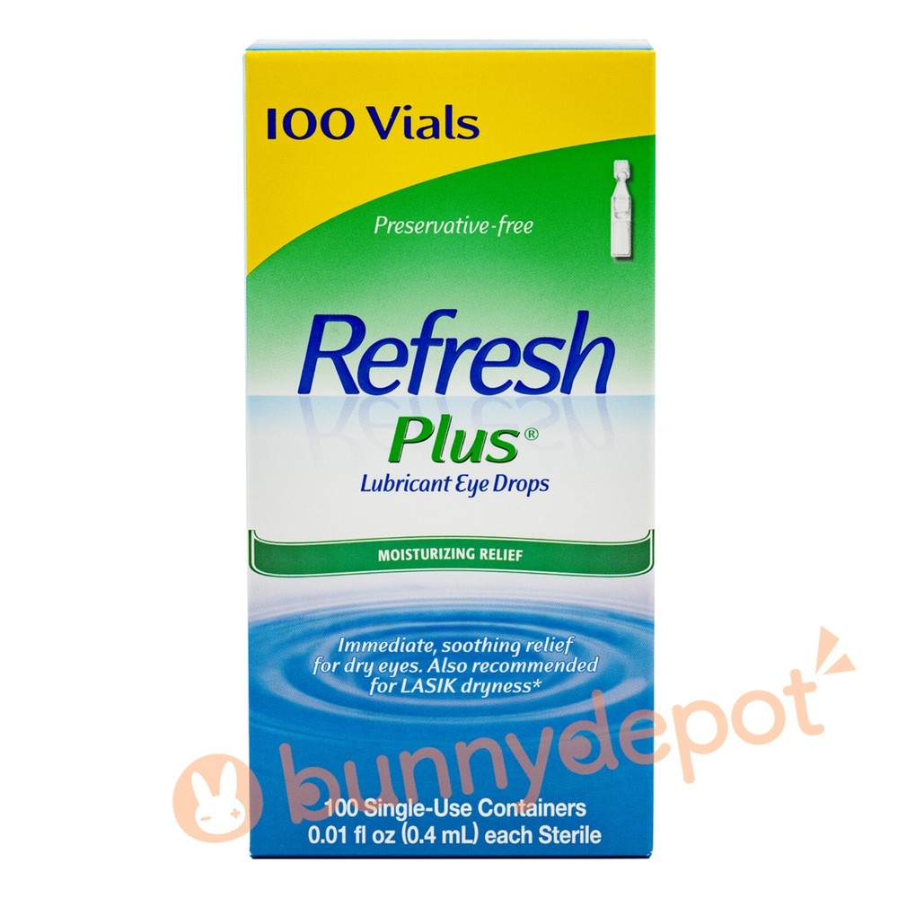 Refresh Plus Lubricant Eye Drops 100 vials Single Use Containers 08/2025+