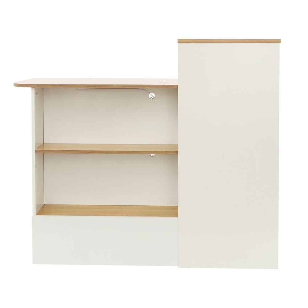 Reception Desk Rectangular Modern Reception Counter Table w/ Lockable Drawer