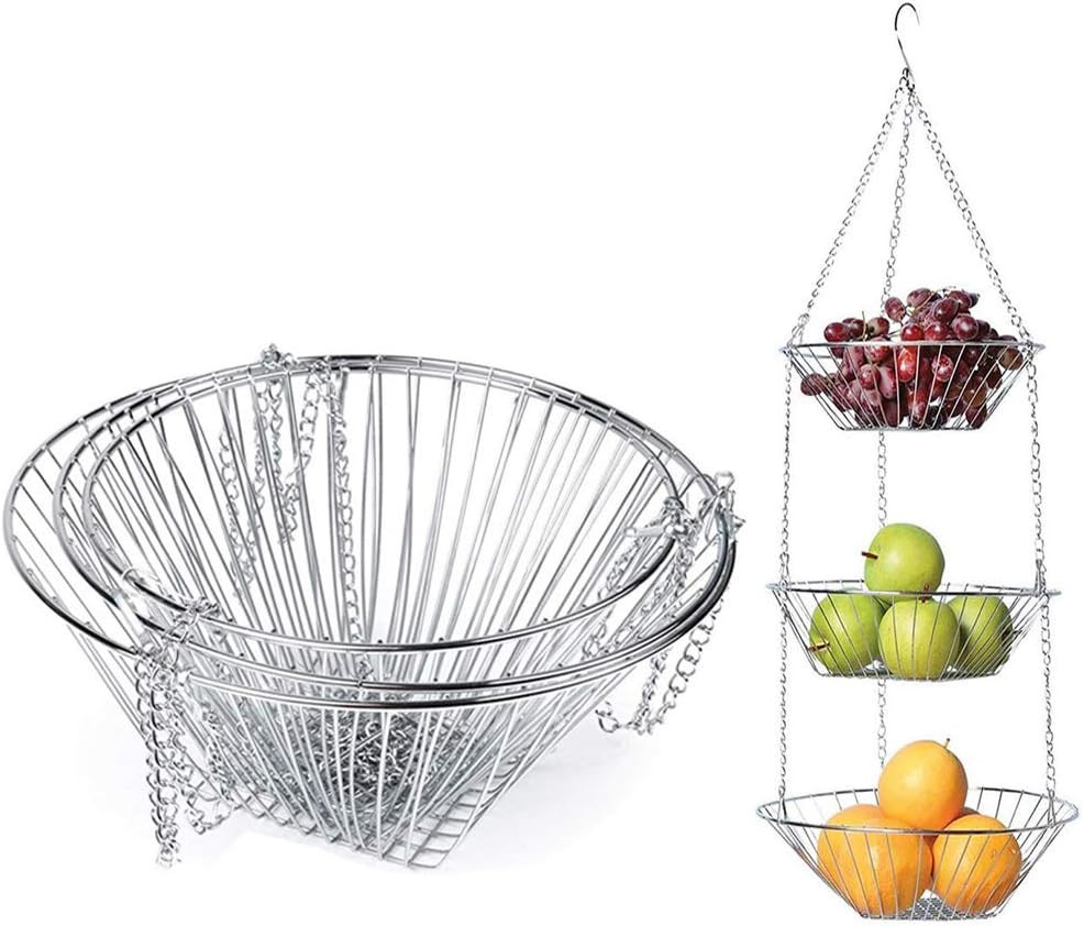 Wire Hanging Basket,3-Tier Stainless Steel Fruit Basket for Home Kitchen Bathroo