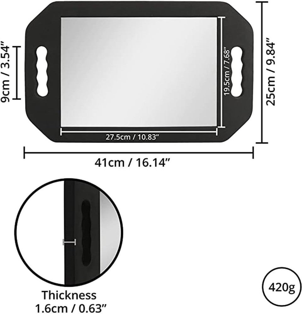 mpowtech Double Handle Mirror - Large 16.1"L x 9.8"W, 1 Pack Black-rectangle