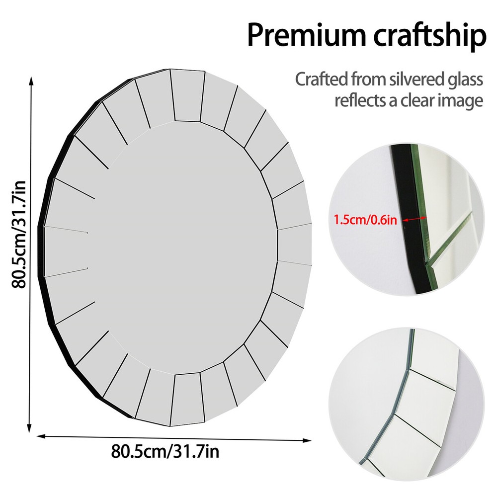 Wisfor Round Decorative Bathroom Mirror Accent Mirror w/Irregular Beveled Edge
