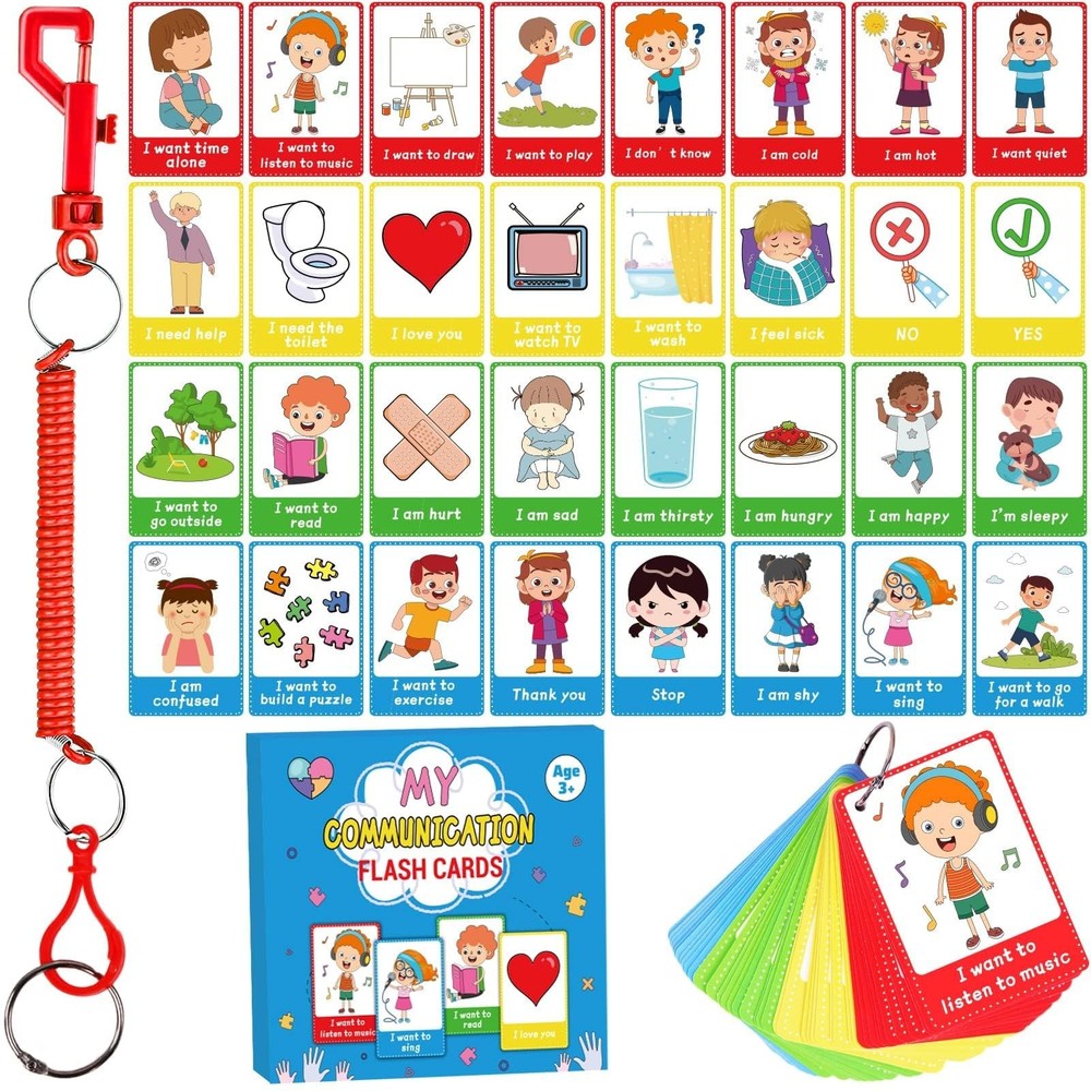 40PCS Autism Communication Cards Special Needs Visual Aid Flash Cards