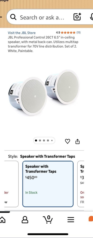 JBL Control 26CT LS Ceiling Speaker with Transformer