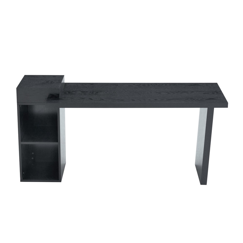 Modern Black Wood Grain Sofa Side Table - MDF Multipurpose Entryway Console Tab