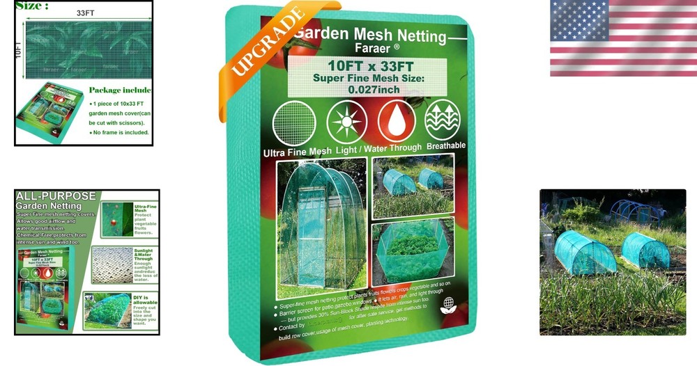 10x33ft UV Stabilized Green Mesh Netting - Effective Shield for Plants & Crops