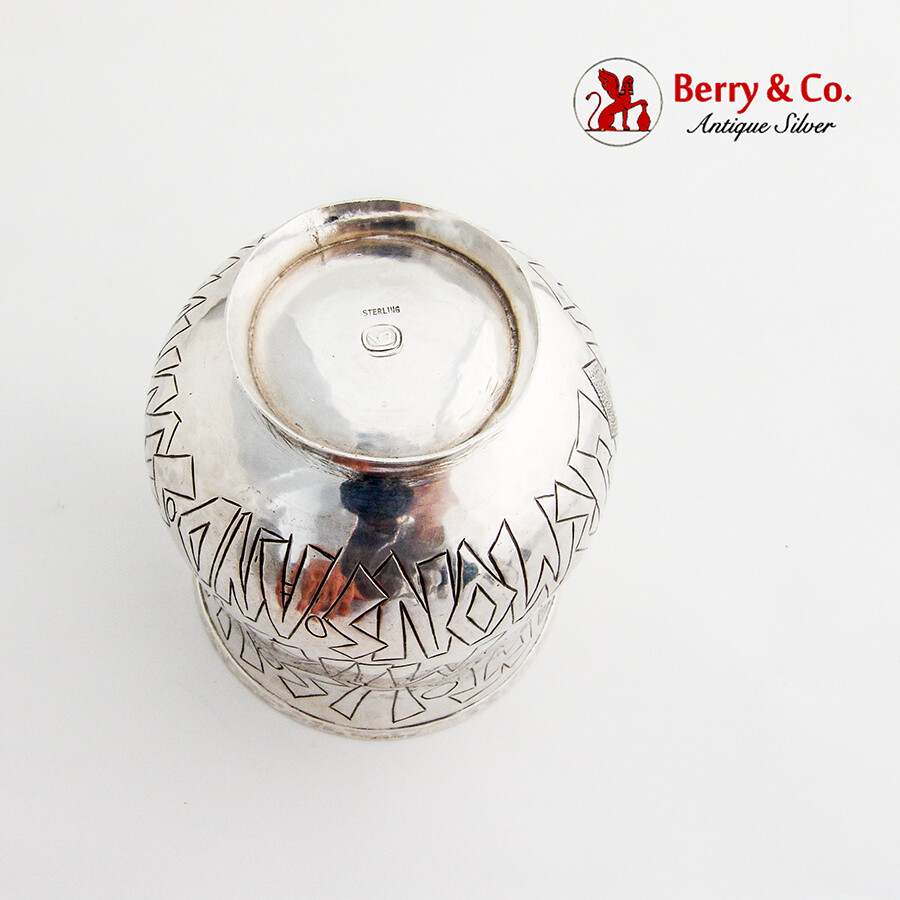 Hammered Inscribed Beaker Gilt Interior Sterling Silver
