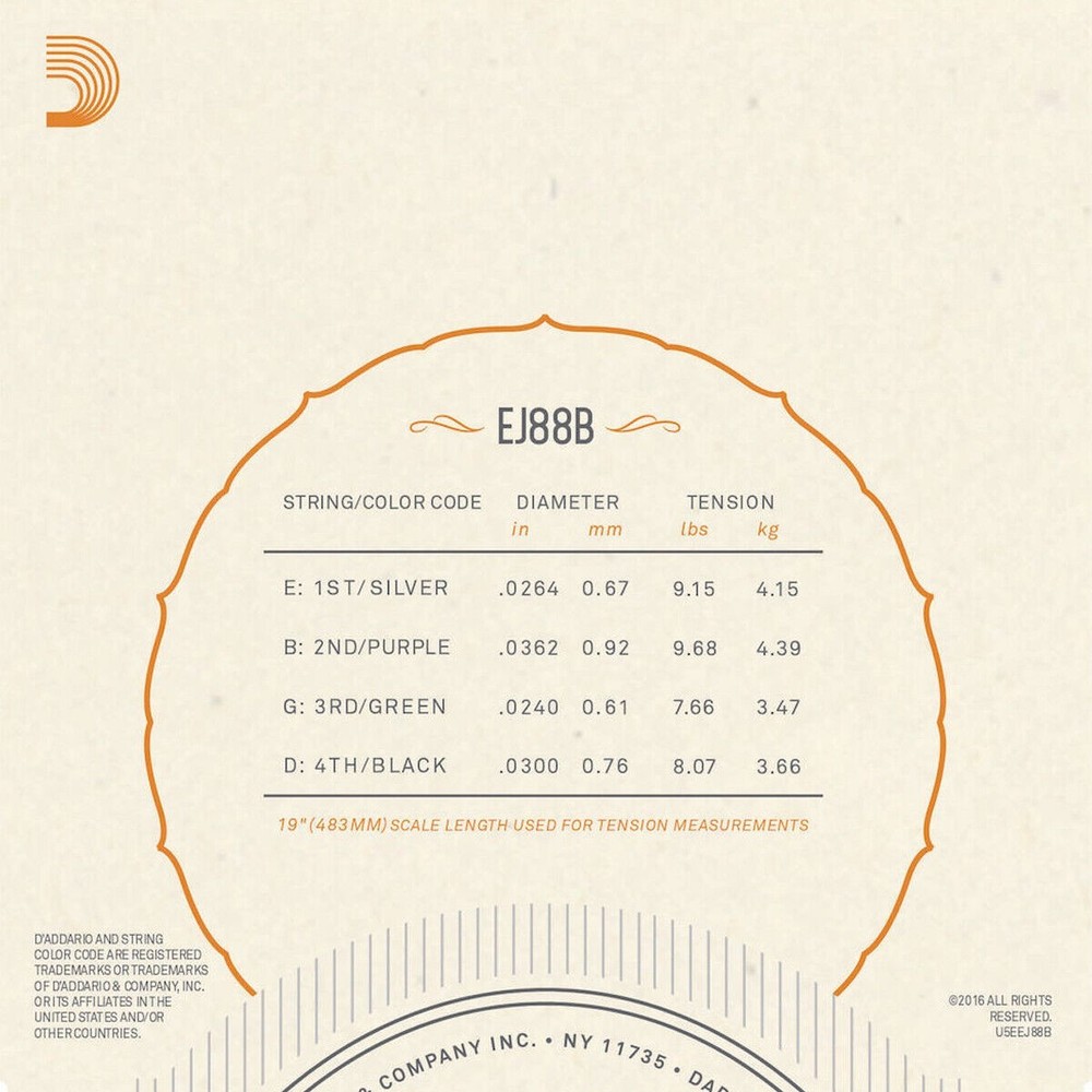 D'Addario Ukulele Strings Nyltech Baritone EJ88B Uke