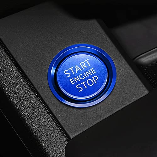 Car Engine Ignition Start Stop Button Cap Surrounding Ring & Push Start Blue