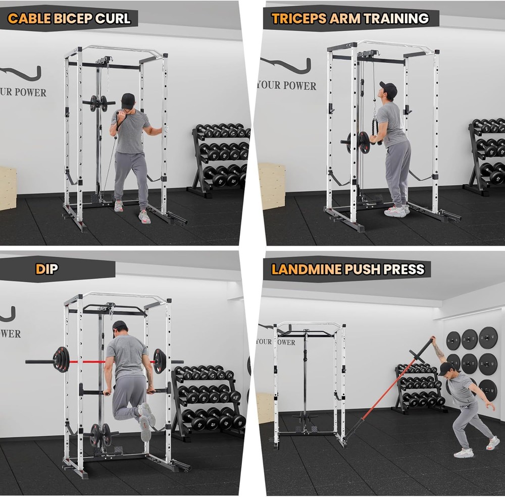 Multi-Functional Power Cage Power Squat Rack w/ LAT Pulldown Squat Rack Home Gym