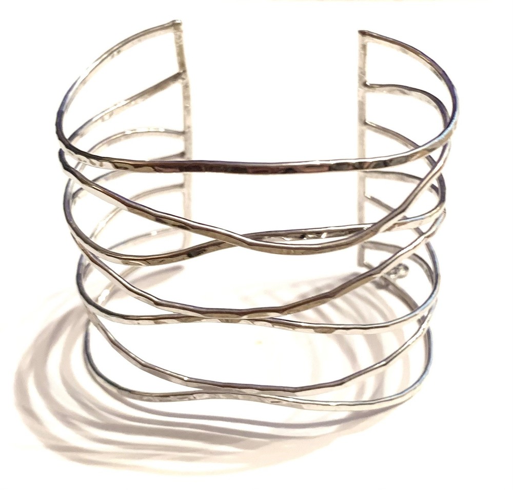 Esbe Hammered Silver Plated Cuff Bracelet Retro Boho