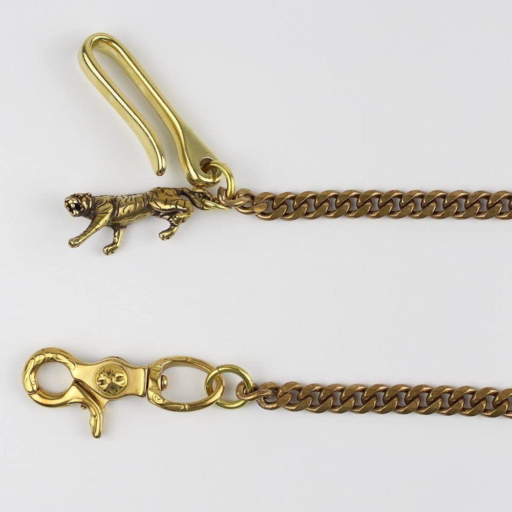 Retro Rustic Solid Brass Keychain Wallet Chain Hook For Men Women Tiger
