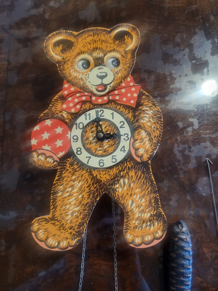 Vintage W Germany Pendulum Clock Bear With Moving Eyes  - Untested