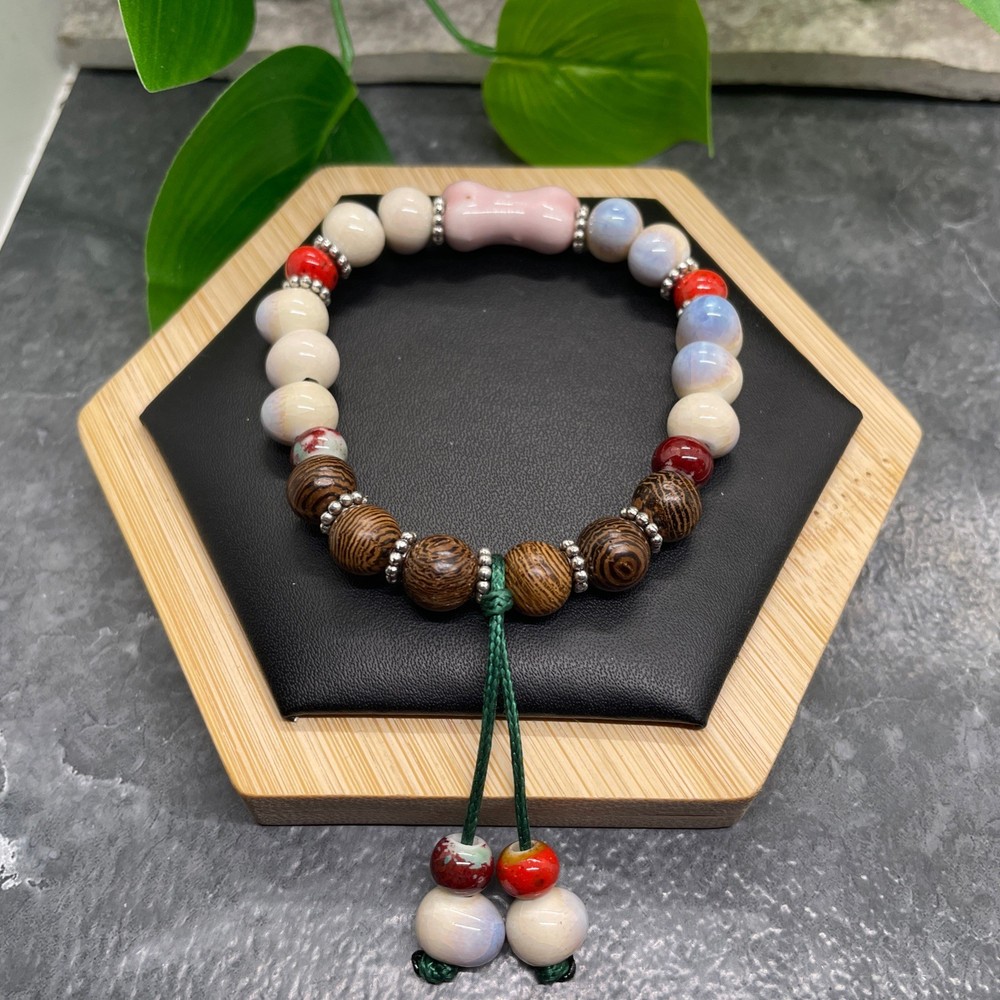 Handmade Ceramic Bead Beaded Stackable 6.5” Plus Stretch Bracelet New B420