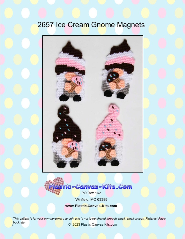 Ice Cream Gnome Magnets- Plastic Canvas Pattern or Kit