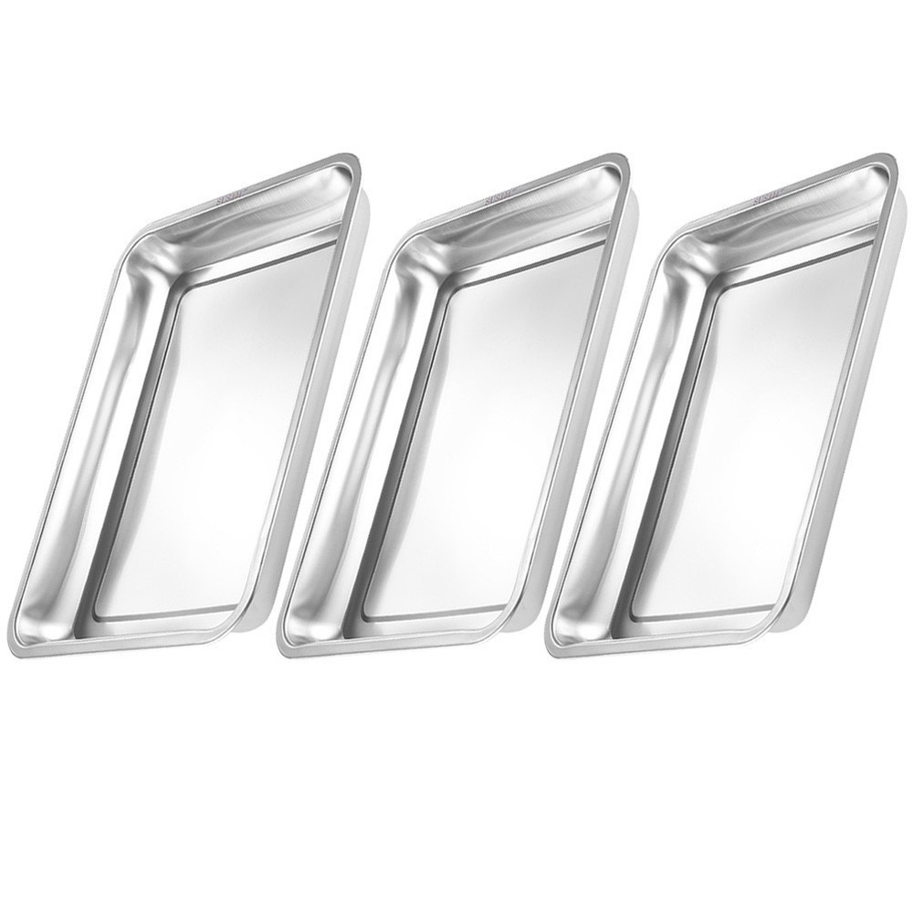3pcs Heavy Duty Oven Pan Stainless Steel Rectangular Deep Edged Tray