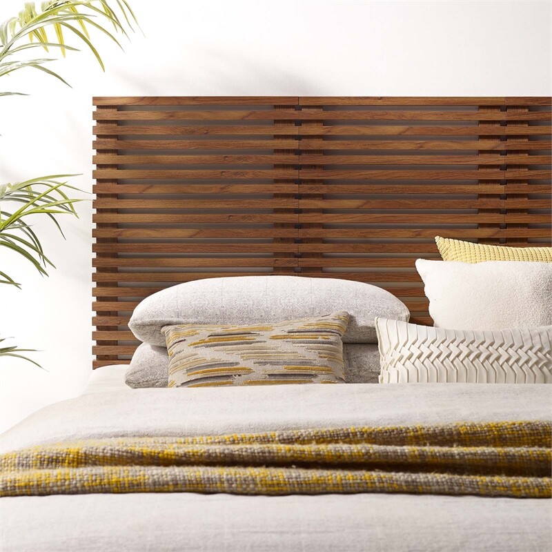 Modway Render Wall Mount Modern Wood Queen Headboard in Walnut