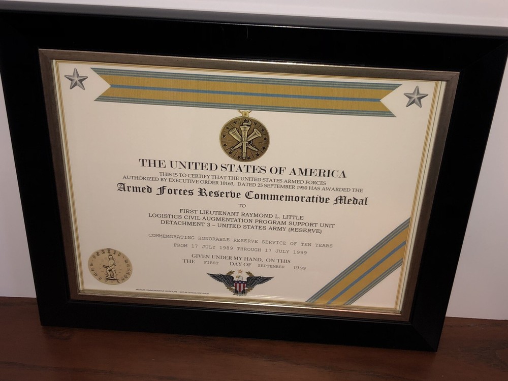 ARMED FORCES RESERVE COMMEMORATIVE MEDAL CERTIFICATE ~ Type 1