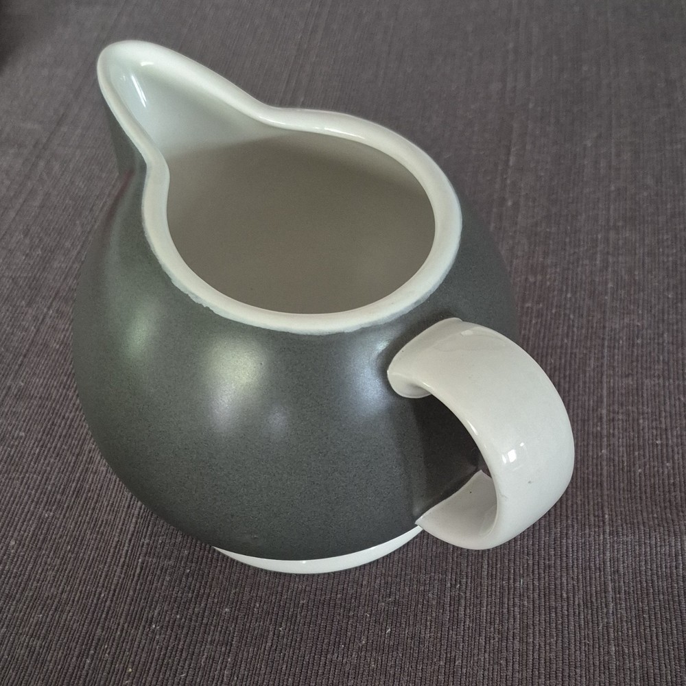 Gray White Ceramic Creamer Glossy Round Pottery with Handle Solid Pattern