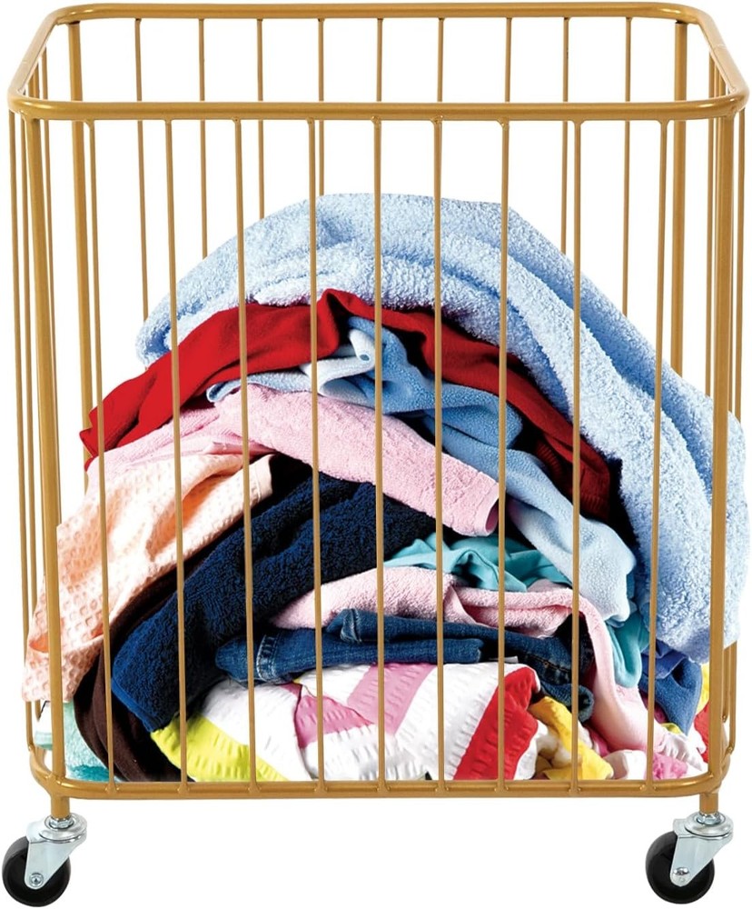 Gold Laundry Hamper With Wheels, Large Rolling Metal Laundry Basket Cart