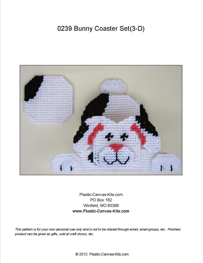 3-D Bunny Rabbit Coaster Set-Plastic Canvas Pattern or Kit