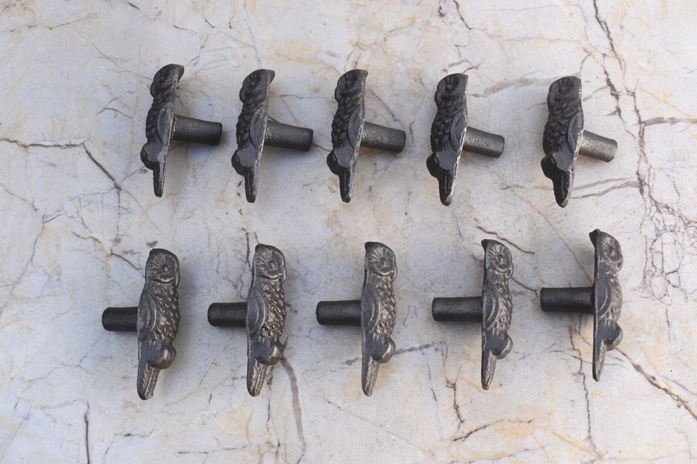 Vintage Door Drawer knobs Cast Iron Owl Shape Cabinet Gate Handle Pulls 10pc