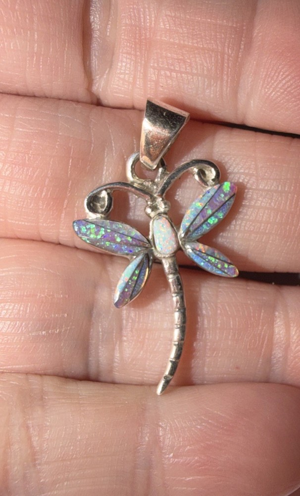 Dragonfly Opal Micro Inlay  Sterling Silver 925 Pendant Native