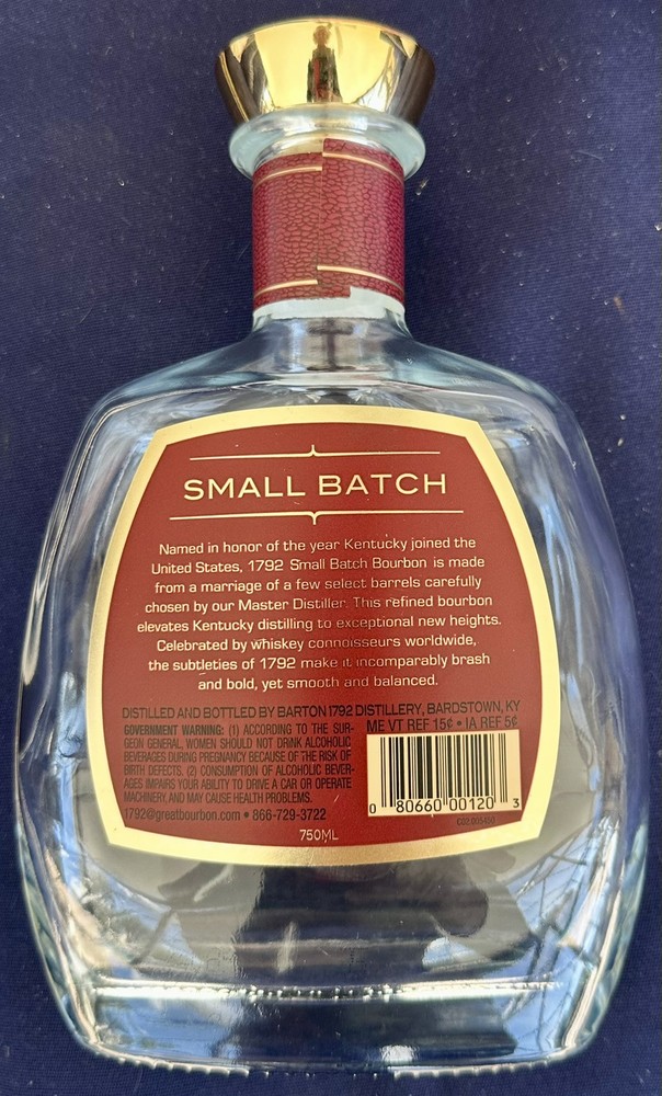 Empty Beautiful 1792 Small Batch Bourbon Whiskey Bottle Great Condition