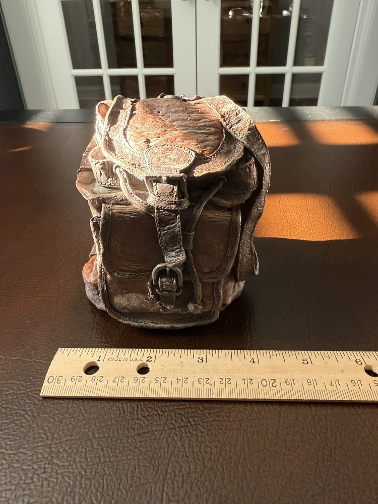 Distressed Leather Backpack Bookends Paperweight Decor