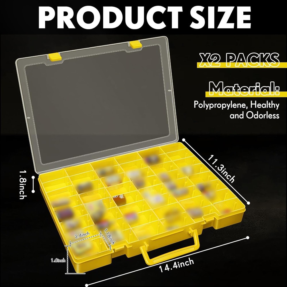 2 Pcs 48 Grids Plastic Storage Bead Organizer Box Tackle Box Compartment Large