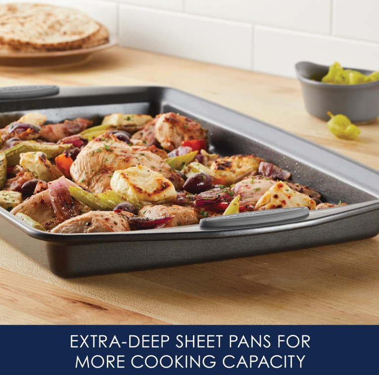 NEW - Set 3-Piece Nonstick Bakeware with Grips, Nonstick Cookie Sheets