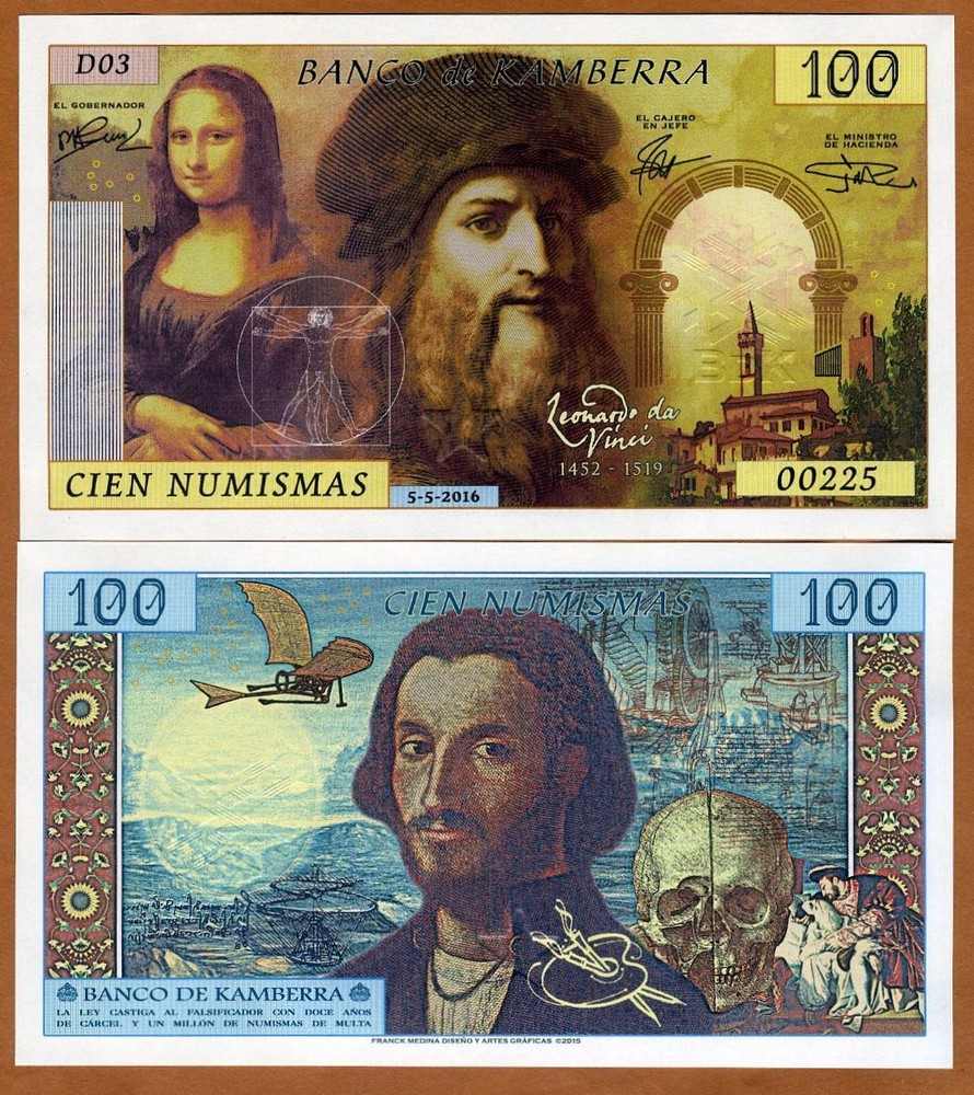 Kamberra, 100 Numismas, 2016, UNC Leonardo da Vinci