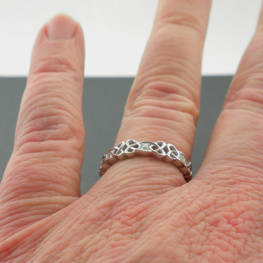 Shanore Sterling Silver Celtic Knot Wedding Ring with Diamonds Various Sizes